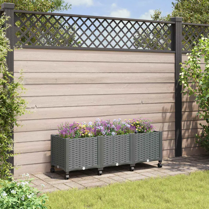 Vidaxl tuinschaal met wielen lichtgrijs 120 x 40 x 48 cm pp