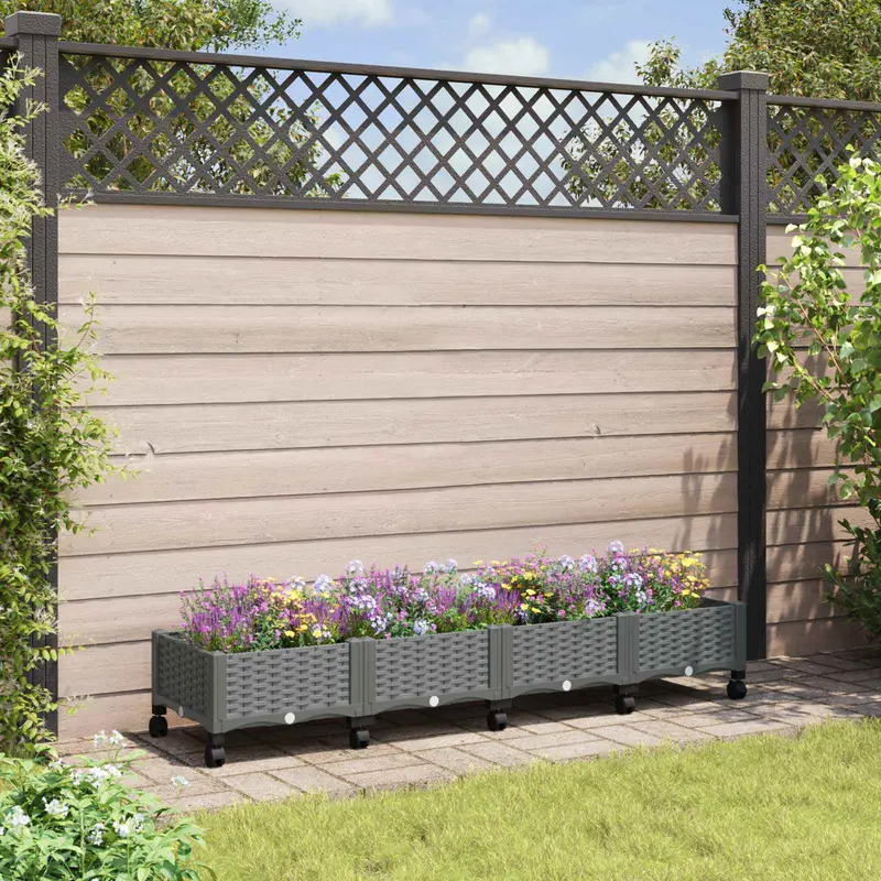 Vidaxl tuinschaal met wielen lichtgrijs 160 x 40 x 33 cm pp