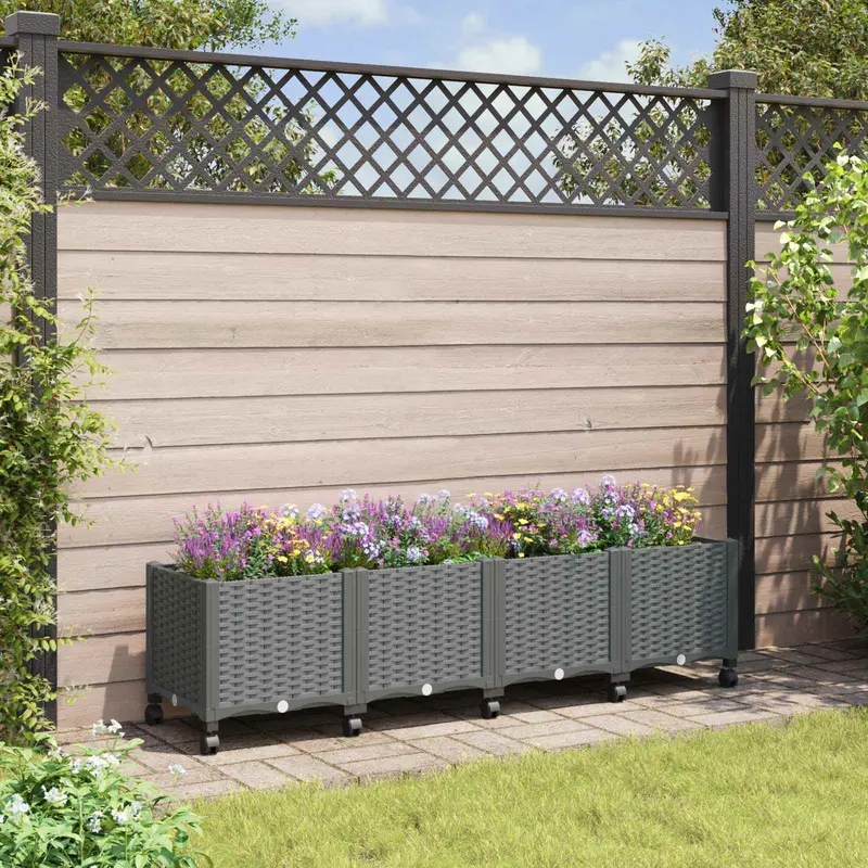 Vidaxl tuinschaal met wielen lichtgrijs 160 x 40 x 48 cm pp