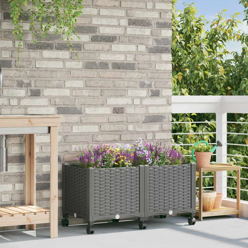 Vidaxl tuinschaal met wielen lichtgrijs 80 x 40 x 48 cm pp