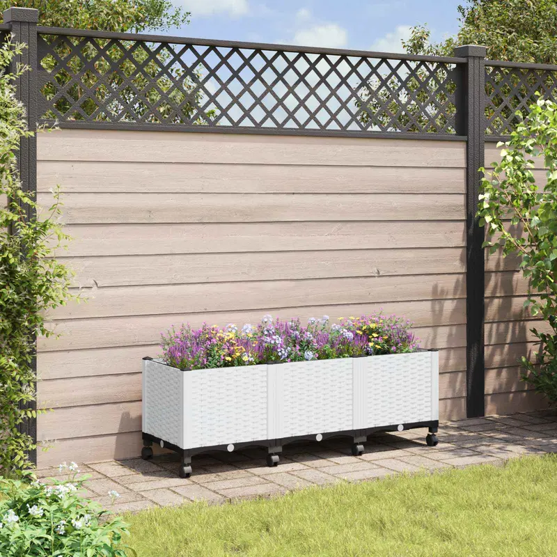 Vidaxl tuinschaal met wielen wit 120 x 40 x 48 cm pp