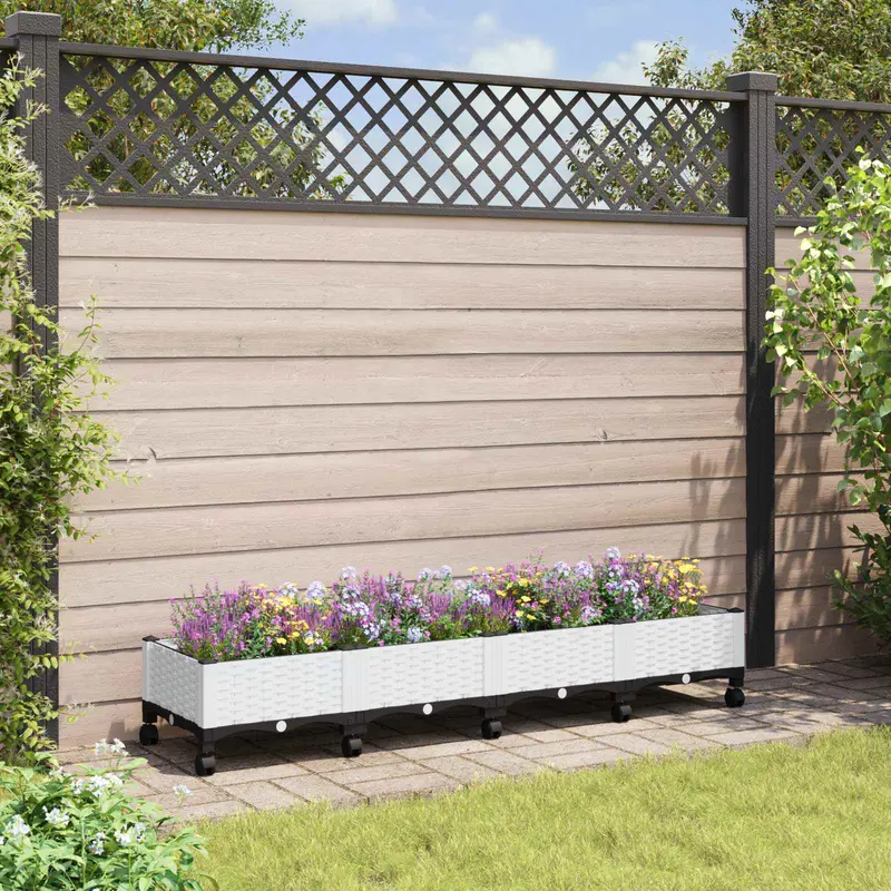 Vidaxl tuinschaal met wielen wit 160 x 40 x 33 cm pp