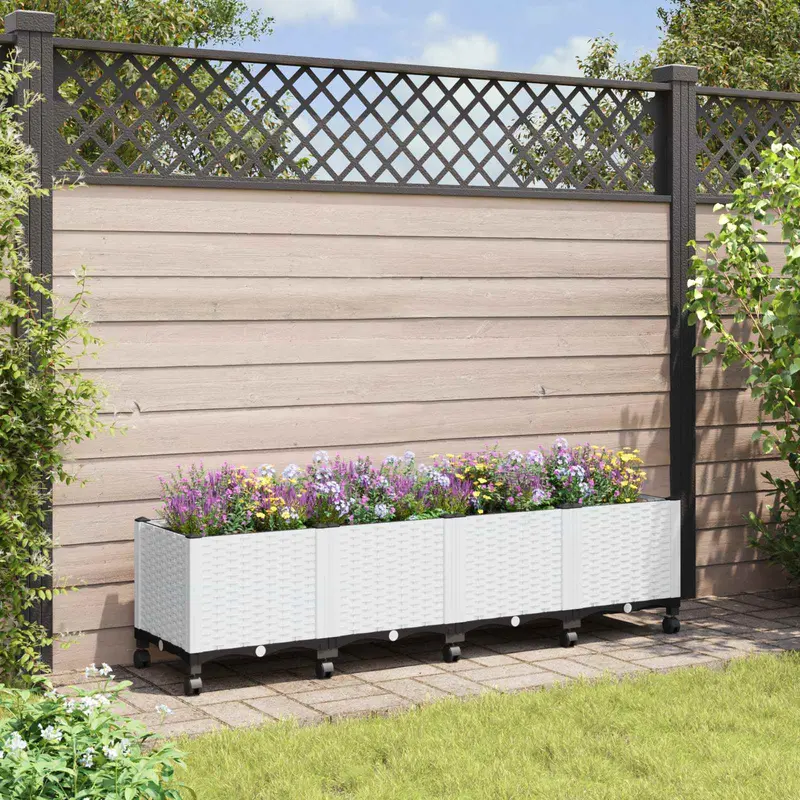 Vidaxl tuinschaal met wielen wit 160 x 40 x 48 cm pp