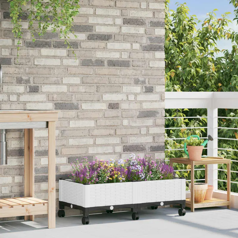 Vidaxl tuinschaal met wielen wit 80 x 40 x 33 cm pp