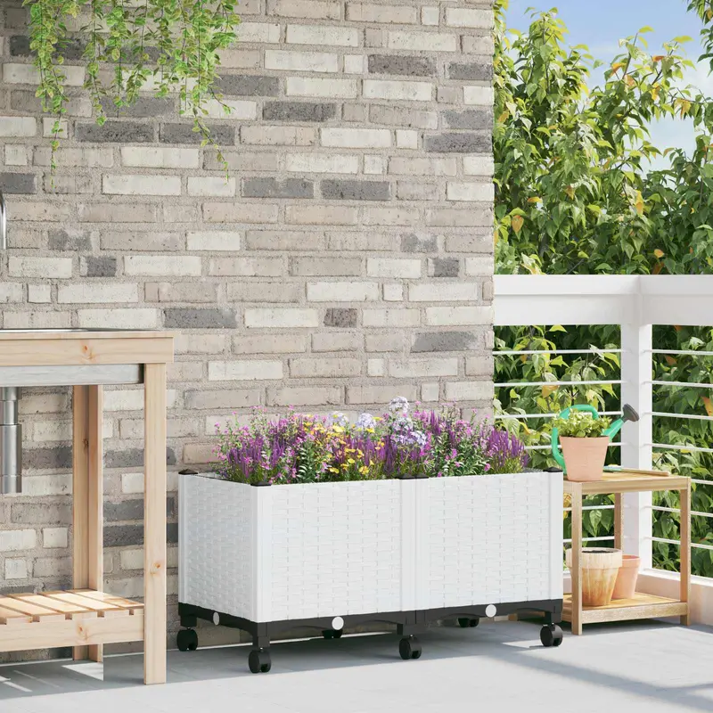 Vidaxl tuinschaal met wielen wit 80 x 40 x 48 cm pp