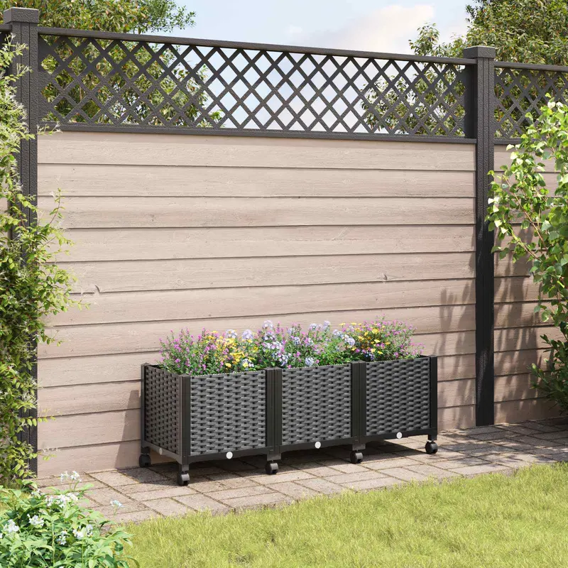 Vidaxl tuinschaal met wielen zwart 120 x 40 x 44 cm pp