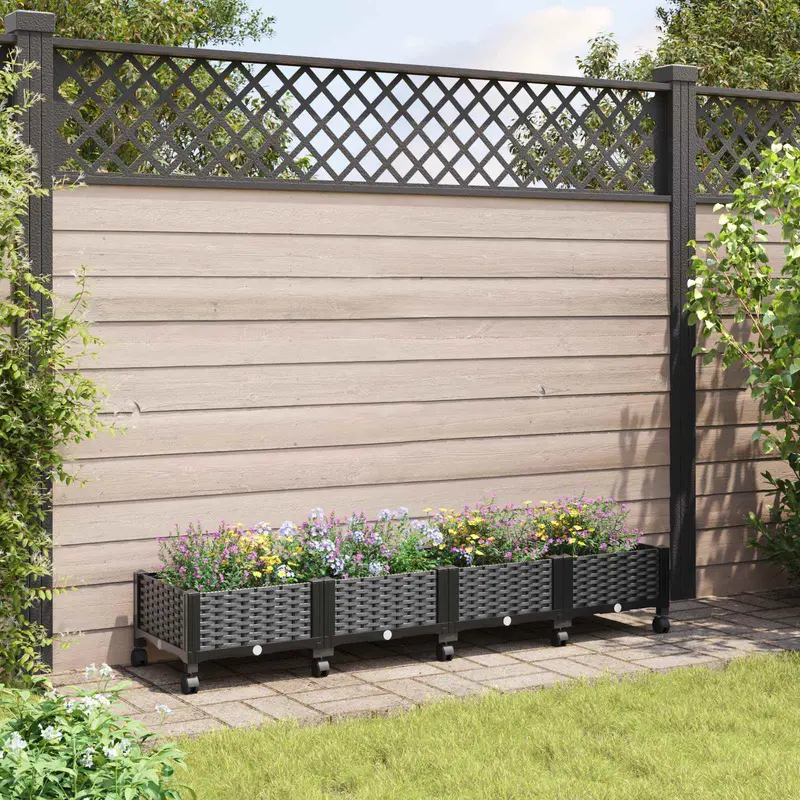 Vidaxl tuinschaal met wielen zwart 160 x 40 x 29 cm pp