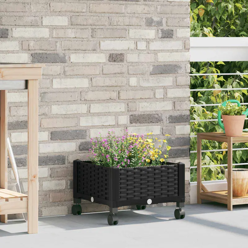 Vidaxl tuinschaal met wielen zwart 40 x 40 x 29 cm pp
