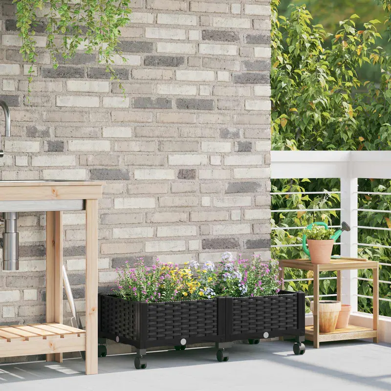 Vidaxl tuinschaal met wielen zwart 80 x 40 x 29 cm pp