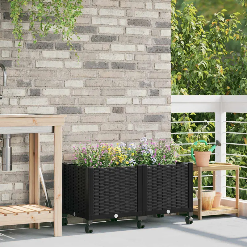 Vidaxl tuinschaal met wielen zwart 80 x 40 x 44 cm pp