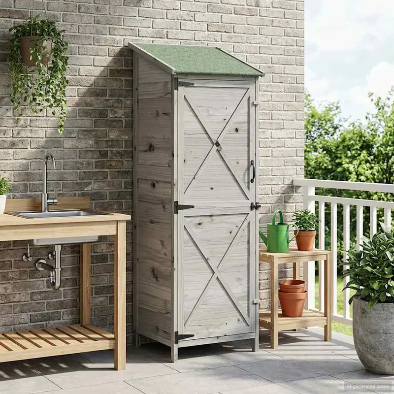Vidaxl tuinschuur grijs 59,5 x 56 x 176,5 cm massief vurenhout
