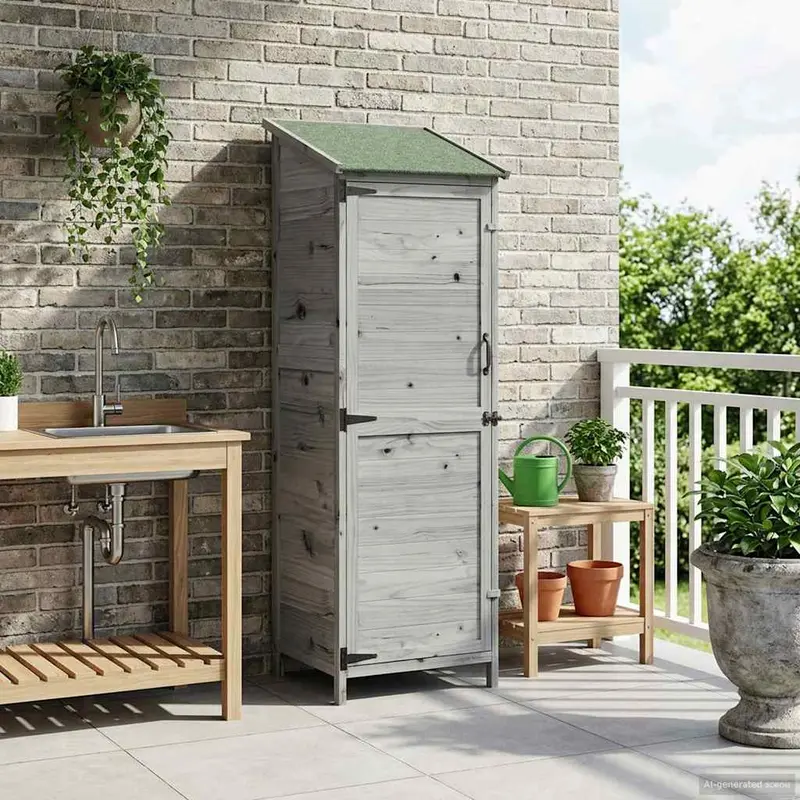 Vidaxl tuinschuur met dak grijs 59,5 x 56 x 176,5 cm massief vurenhout