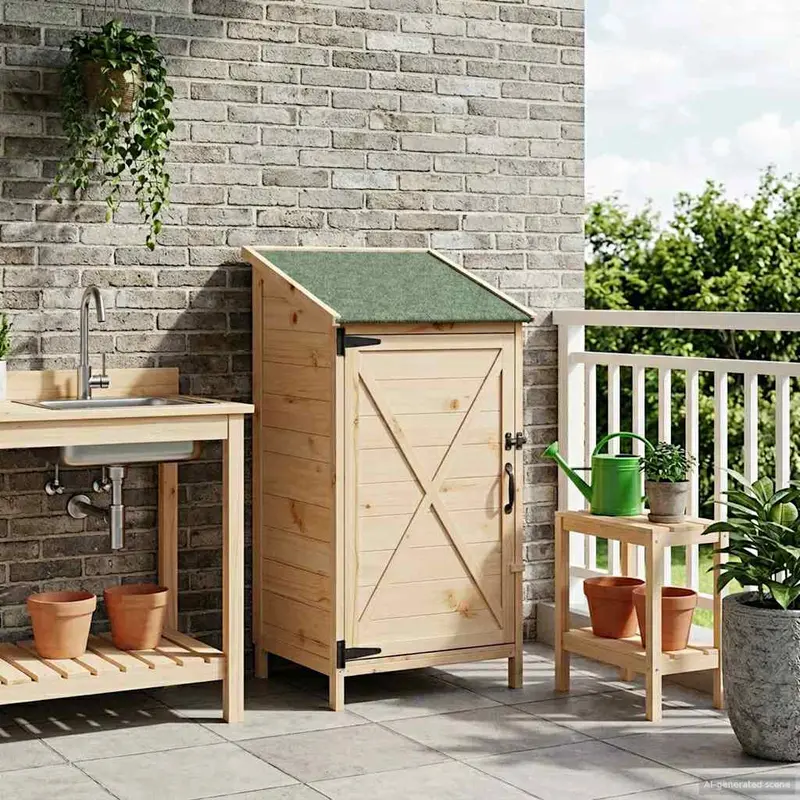 Vidaxl tuinschuur naturel 59,5 x 56 x 113,5 cm massief vurenhout