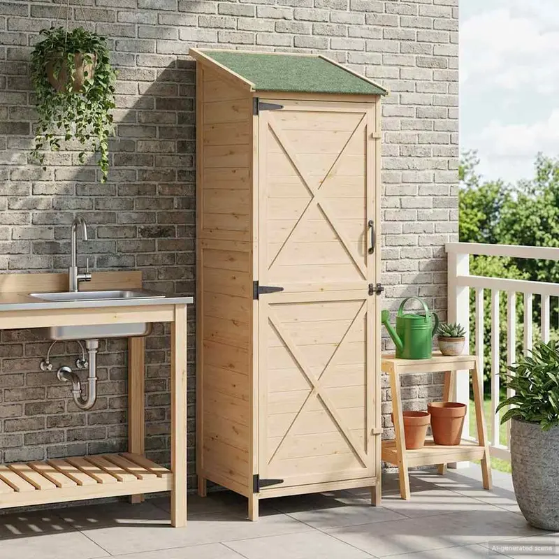 Vidaxl tuinschuur naturel 59,5 x 56 x 176,5 cm massief vurenhout