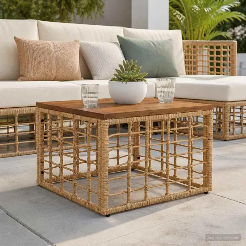 Vidaxl tuinstafel naturel 55 x 55 x 37 cm pe rattan en glas