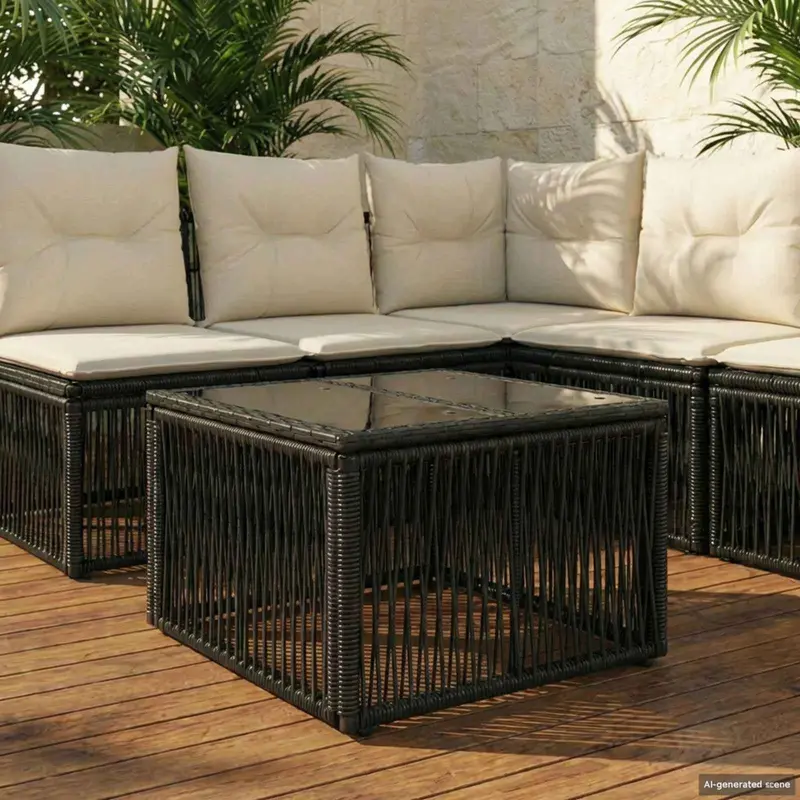 Vidaxl tuinstafel zwart 55 x 55 x 37 cm pe rattan en glas