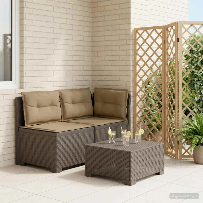 Vidaxl tweedelige tuinbank met kussens rattan look 2-zits pp