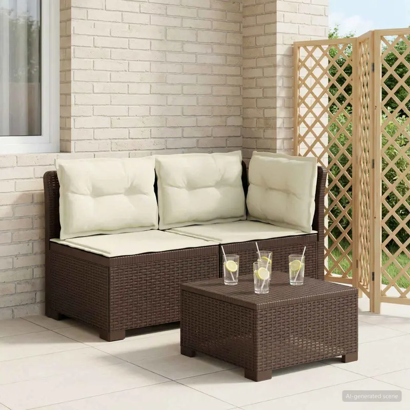 Vidaxl tweedelige tuinbank met kussens rattan look 2-zits pp bruin