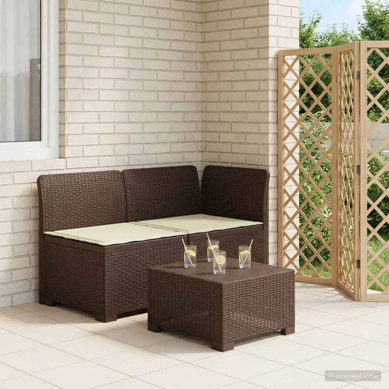 Vidaxl tweedelige tuinbank met kussens rattan look 2-zits pp bruin