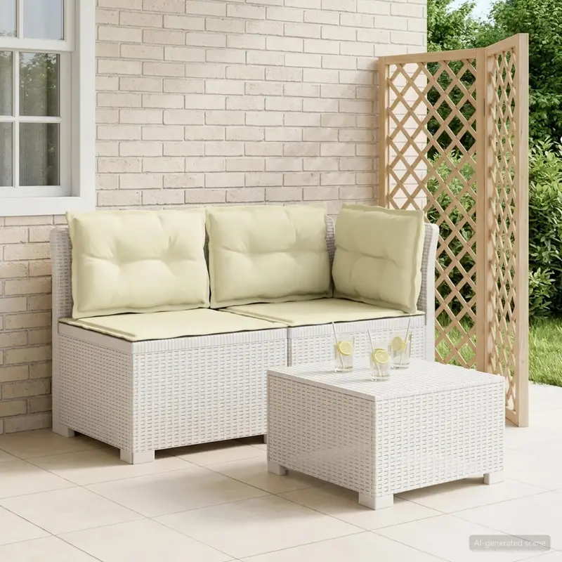 Vidaxl tweedelige tuinbank met kussens rattan look 2-zits pp wit