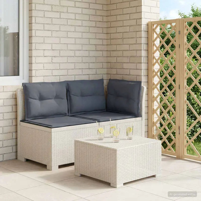 Vidaxl tweedelige tuinbank met kussens rattan look 2-zits pp wit