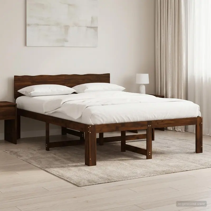Vidaxl tweepersoonsbed met hoofdeinde rostock donkerbruin 140 x 190 cm