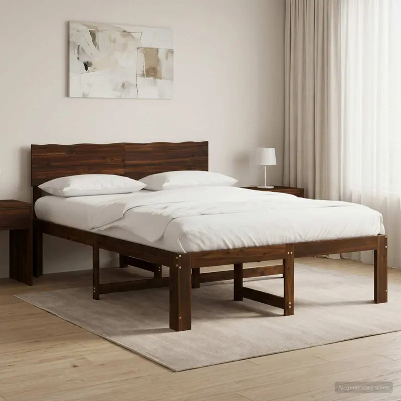 Vidaxl tweepersoonsbed met hoofdeinde rostock donkerbruin 140 x 200 cm