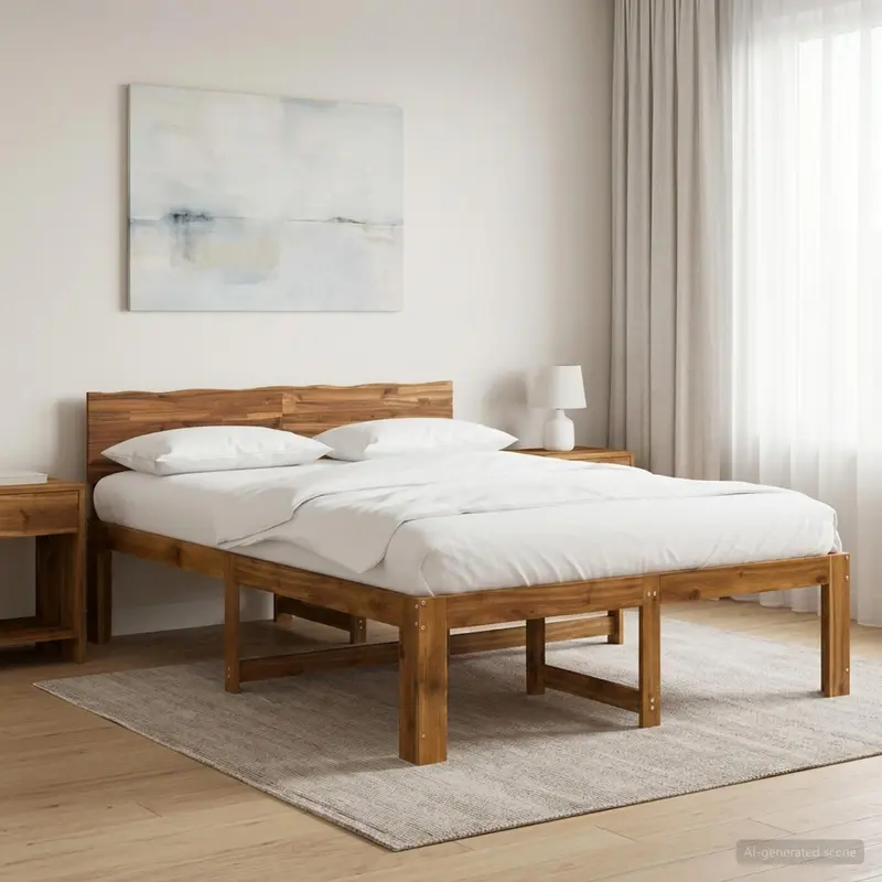 Vidaxl tweepersoonsbed met hoofdeinde rostock naturel 135 x 190 cm