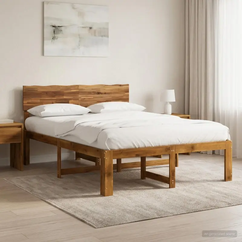 Vidaxl tweepersoonsbed met hoofdeinde rostock naturel 140 x 190 cm
