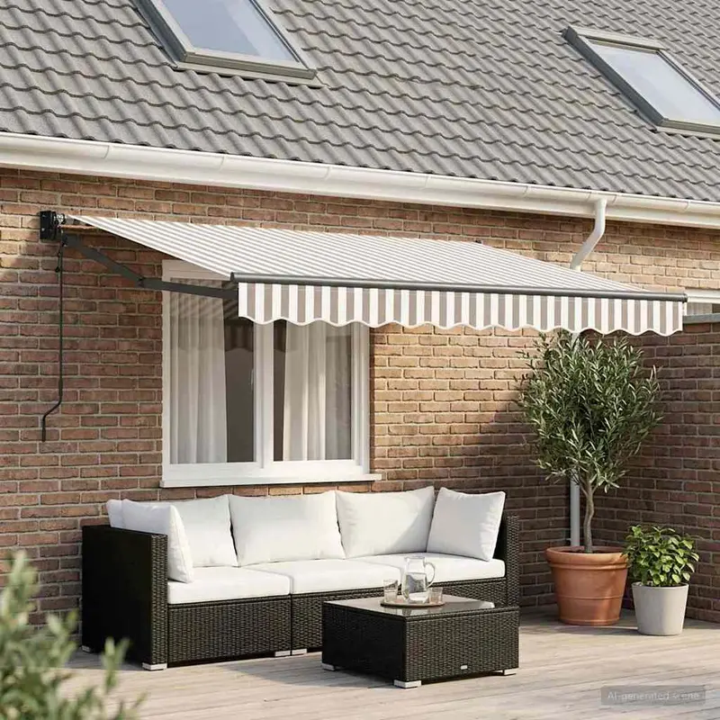 Vidaxl uitschuifbare luifel lichtgrijs en wit. 3,5 x 2,5 m