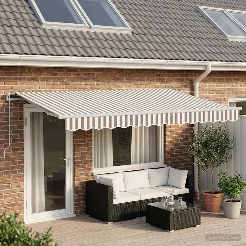 Vidaxl uitschuifbare luifel lichtgrijs en wit. 4 × 3 m