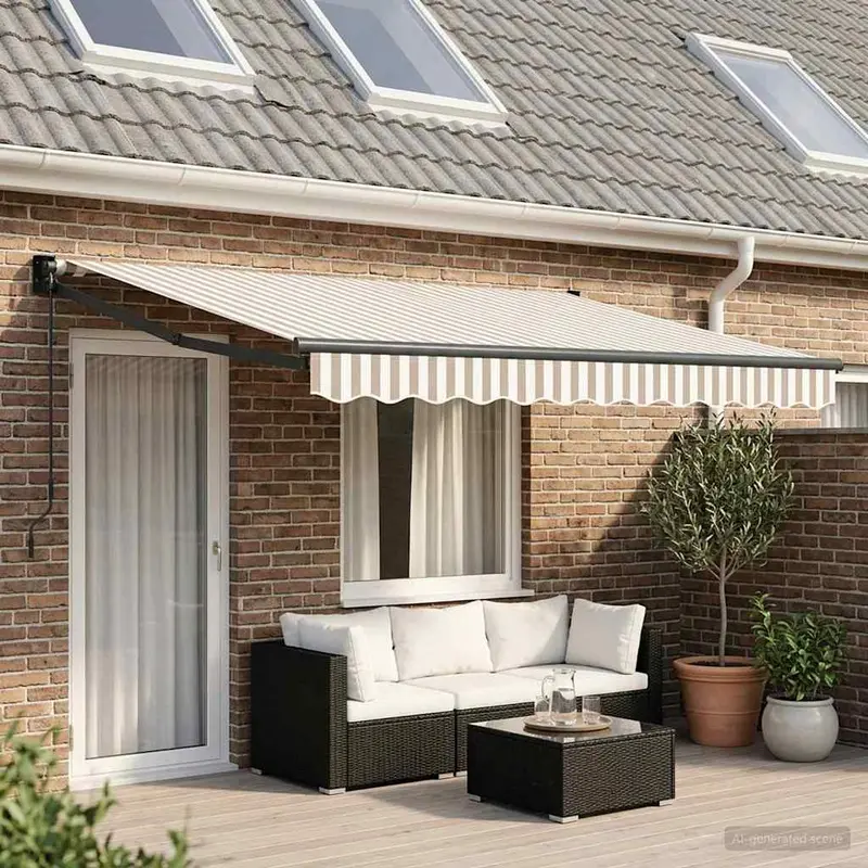 Vidaxl uitschuifbare luifel lichtgrijs en wit. 4,5 × 3 m