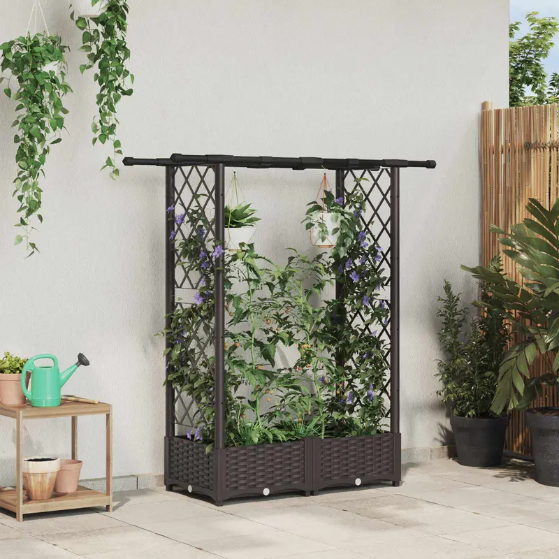 Vidaxl verhoogd bed met trellis en dak bruin 122,5 x 40 x 121 cm pp