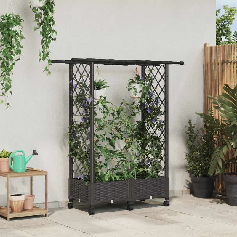 Vidaxl verhoogd bed met trellis en dak bruin 122,5 x 40 x 127 cm pp