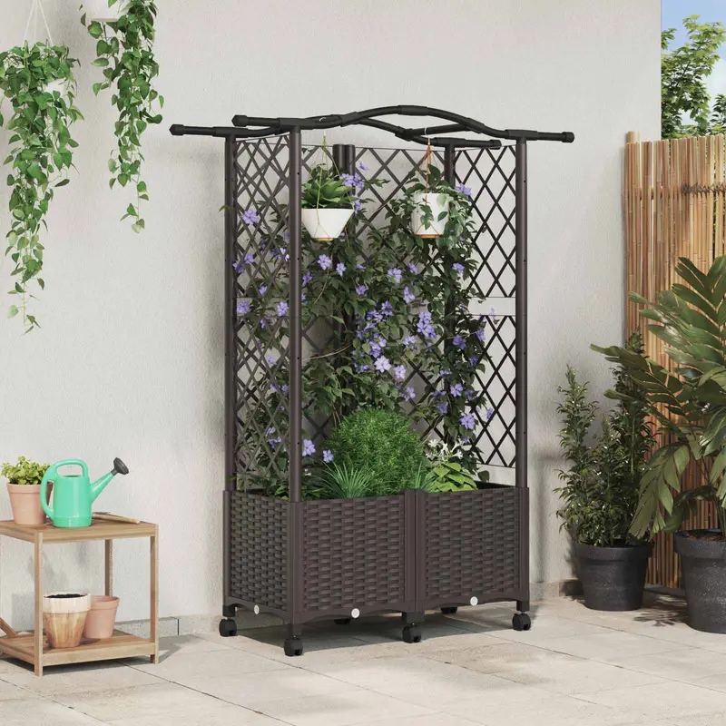 Vidaxl verhoogd bed met trellis en dak bruin 122 x 40 x 144 cm pp