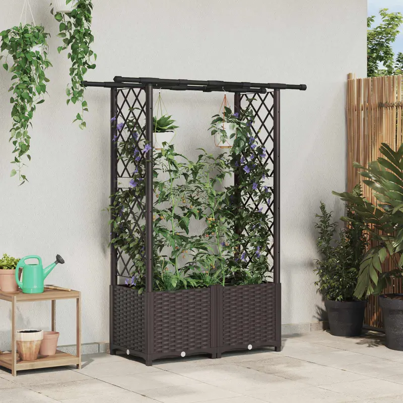 Vidaxl verhoogd bed met trellis en dak bruin 124,5 x 40 x 136 cm pp
