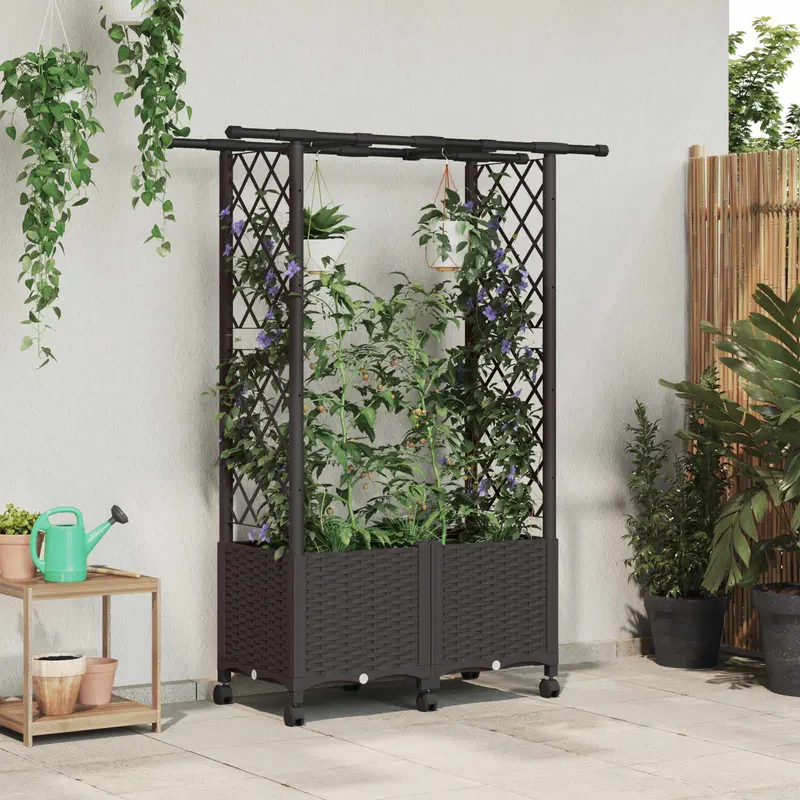 Vidaxl verhoogd bed met trellis en dak bruin 124,5 x 40 x 142 cm pp