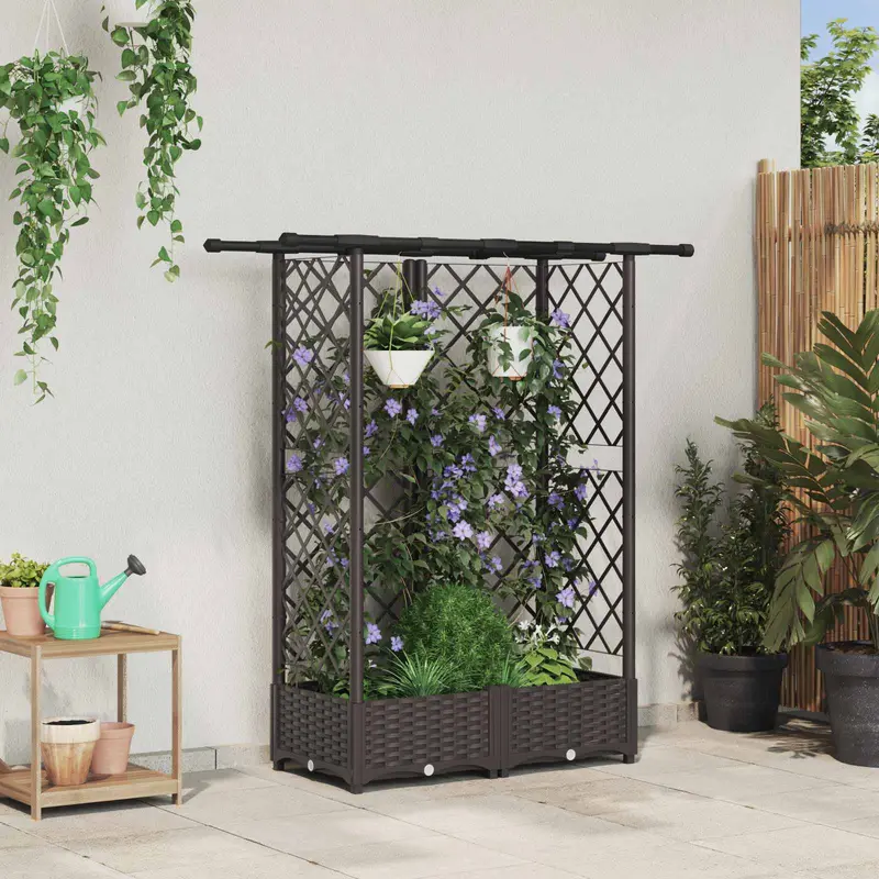 Vidaxl verhoogd bed met trellis en dak bruin 124 x 40 x 121 cm pp