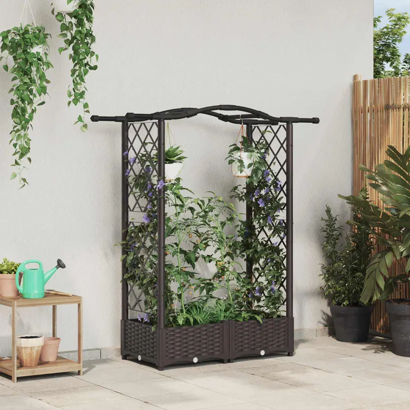 Vidaxl verhoogd bed met trellis en dak bruin 124 x 40 x 123 cm pp