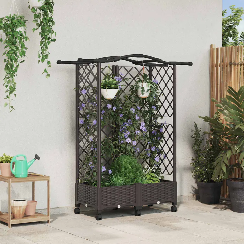Vidaxl verhoogd bed met trellis en dak bruin 124 x 40 x 129 cm pp