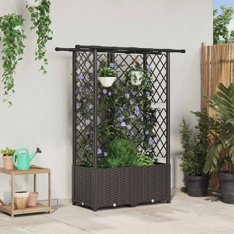 Vidaxl verhoogd bed met trellis en dak bruin 124 x 40 x 136 cm pp