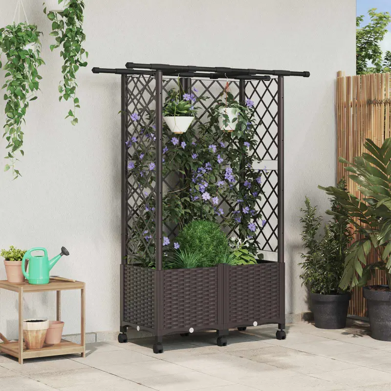 Vidaxl verhoogd bed met trellis en dak bruin 124 x 40 x 142 cm pp