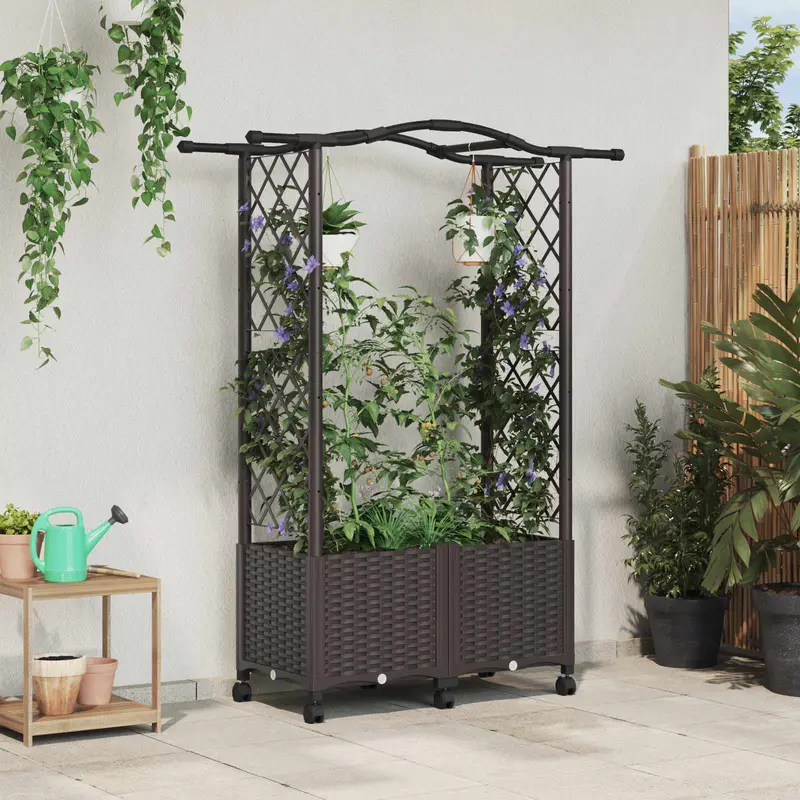 Vidaxl verhoogd bed met trellis en dak bruin 125 x 40 x 144 cm pp