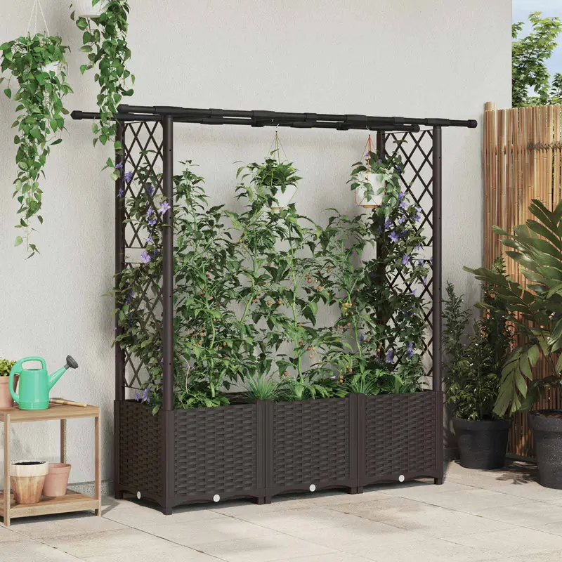 Vidaxl verhoogd bed met trellis en dak bruin 162,5 x 40 x 136 cm pp