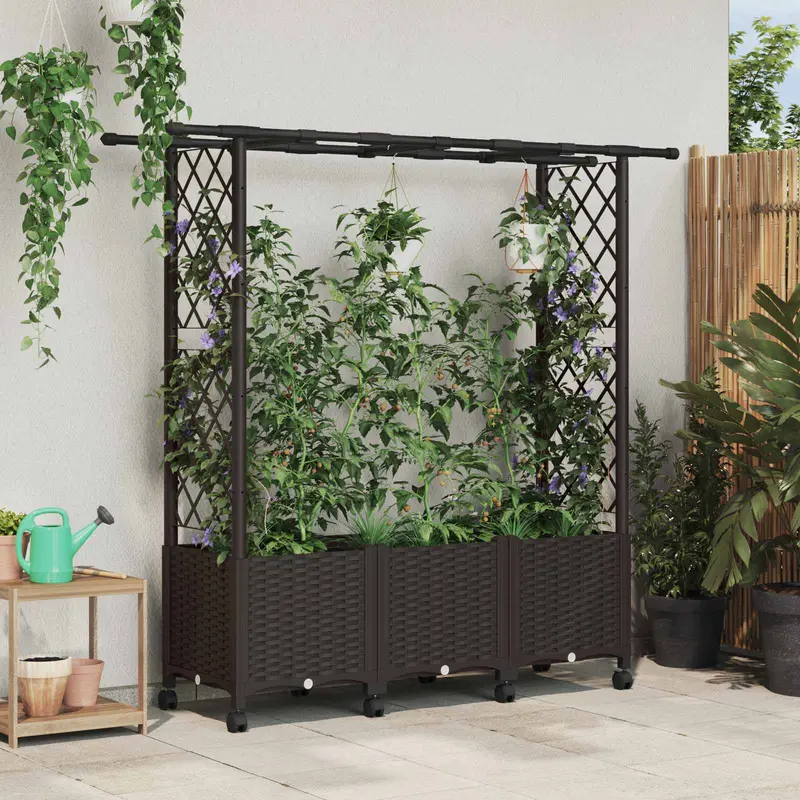 Vidaxl verhoogd bed met trellis en dak bruin 162,5 x 40 x 142 cm pp