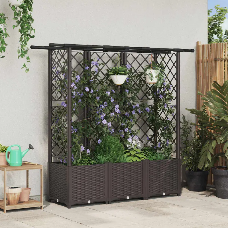 Vidaxl verhoogd bed met trellis en dak bruin 163,5 x 40 x 136 cm pp