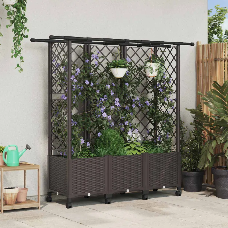 Vidaxl verhoogd bed met trellis en dak bruin 163,5 x 40 x 142 cm pp