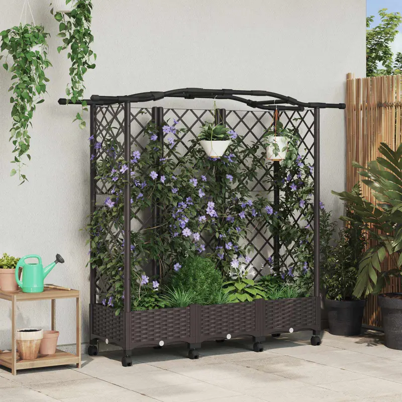 Vidaxl verhoogd bed met trellis en dak bruin 163 x 40 x 129 cm pp