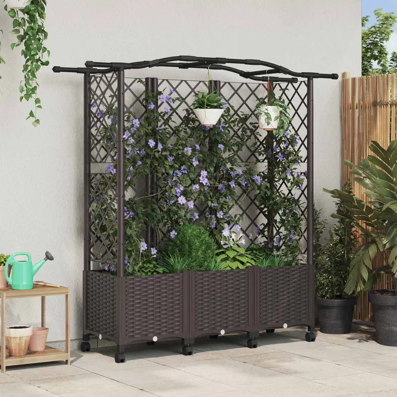 Vidaxl verhoogd bed met trellis en dak bruin 163 x 40 x 144 cm pp
