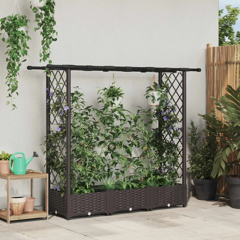 Vidaxl verhoogd bed met trellis en dak bruin 164 x 40 x 121 cm pp